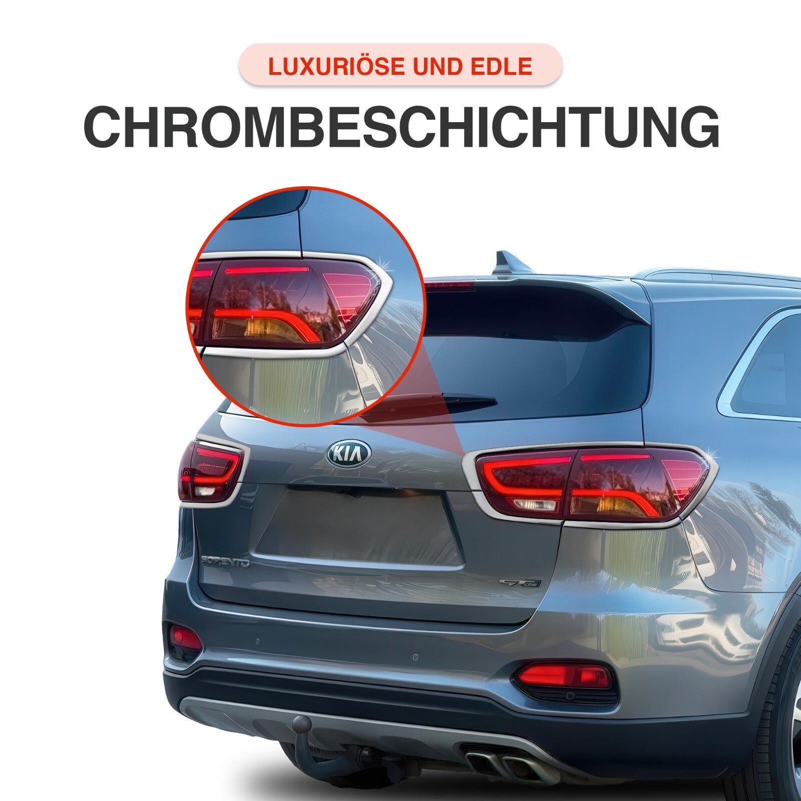 Passend für Kia Sorento 2014-2020 Rücklicht Rahmen Abdeckung Chrom 6-teilig, hochwertig und einfach zu montieren