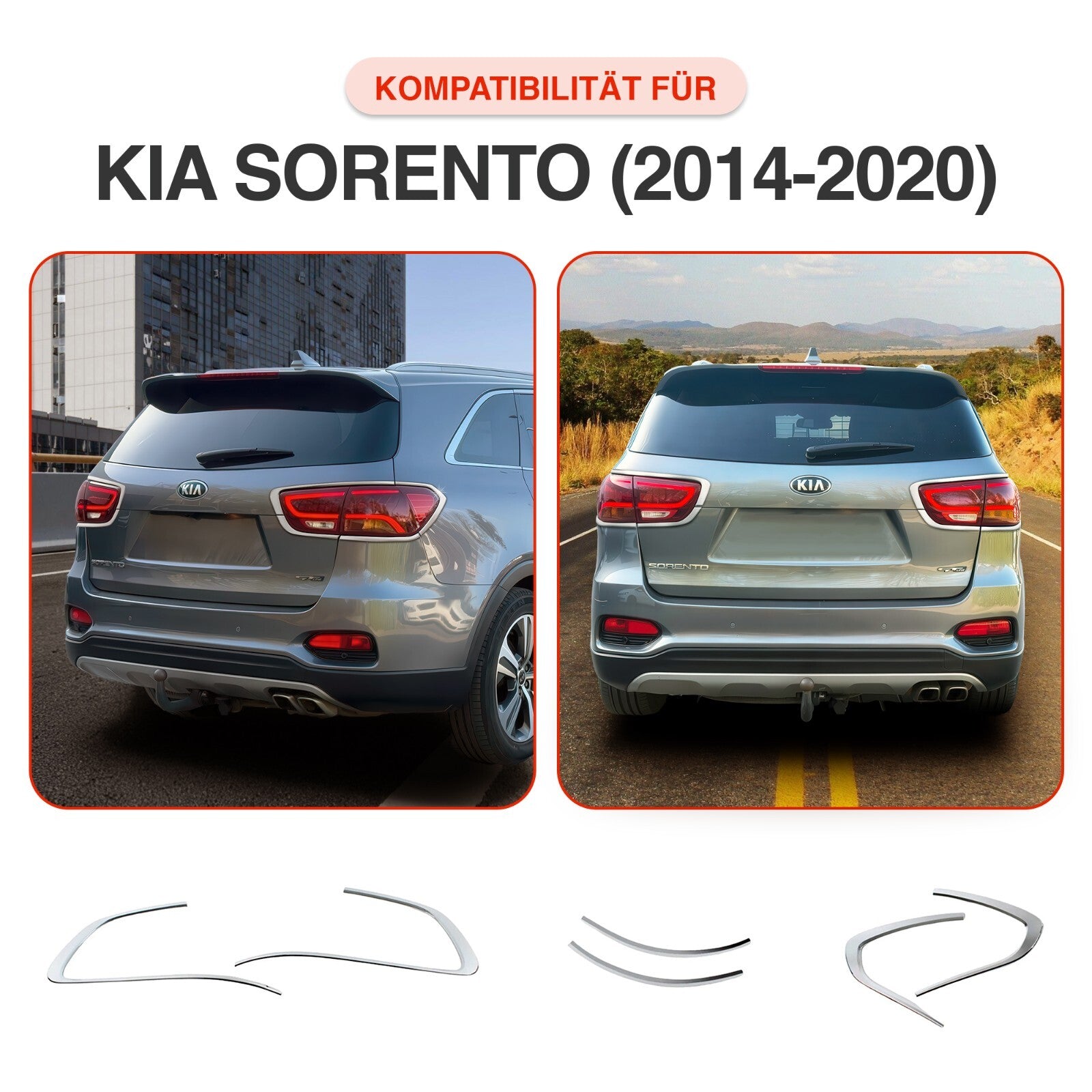Passend für Kia Sorento 2014-2020 Rücklicht Rahmen Abdeckung Chrom 6-teilig, hochwertig und einfach zu montieren