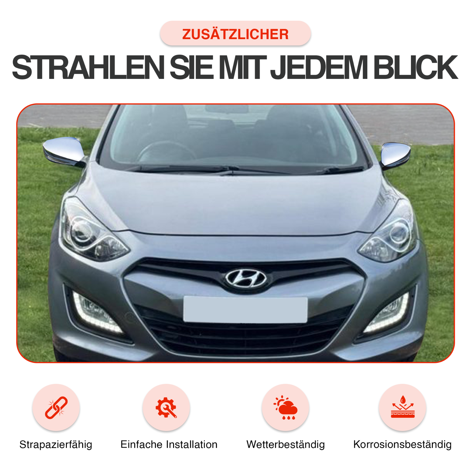 Chrom Spiegelkappen Abdeckung passend für Hyundai I30 GD & Veloster 2011–2018