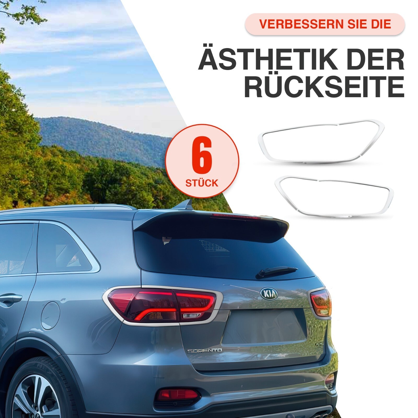 Passend für Kia Sorento 2014-2020 Rücklicht Rahmen Abdeckung Chrom 6-teilig, hochwertig und einfach zu montieren