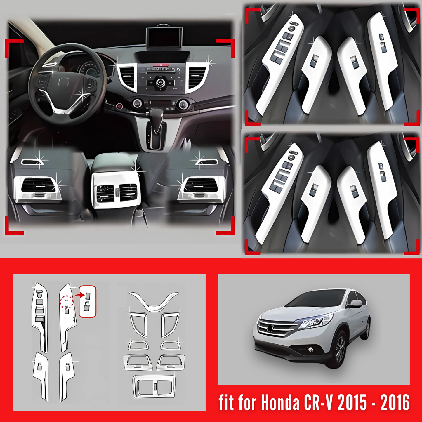 Passend für Honda CR-V 2015–2016 Interieur Blenden Set Chrom