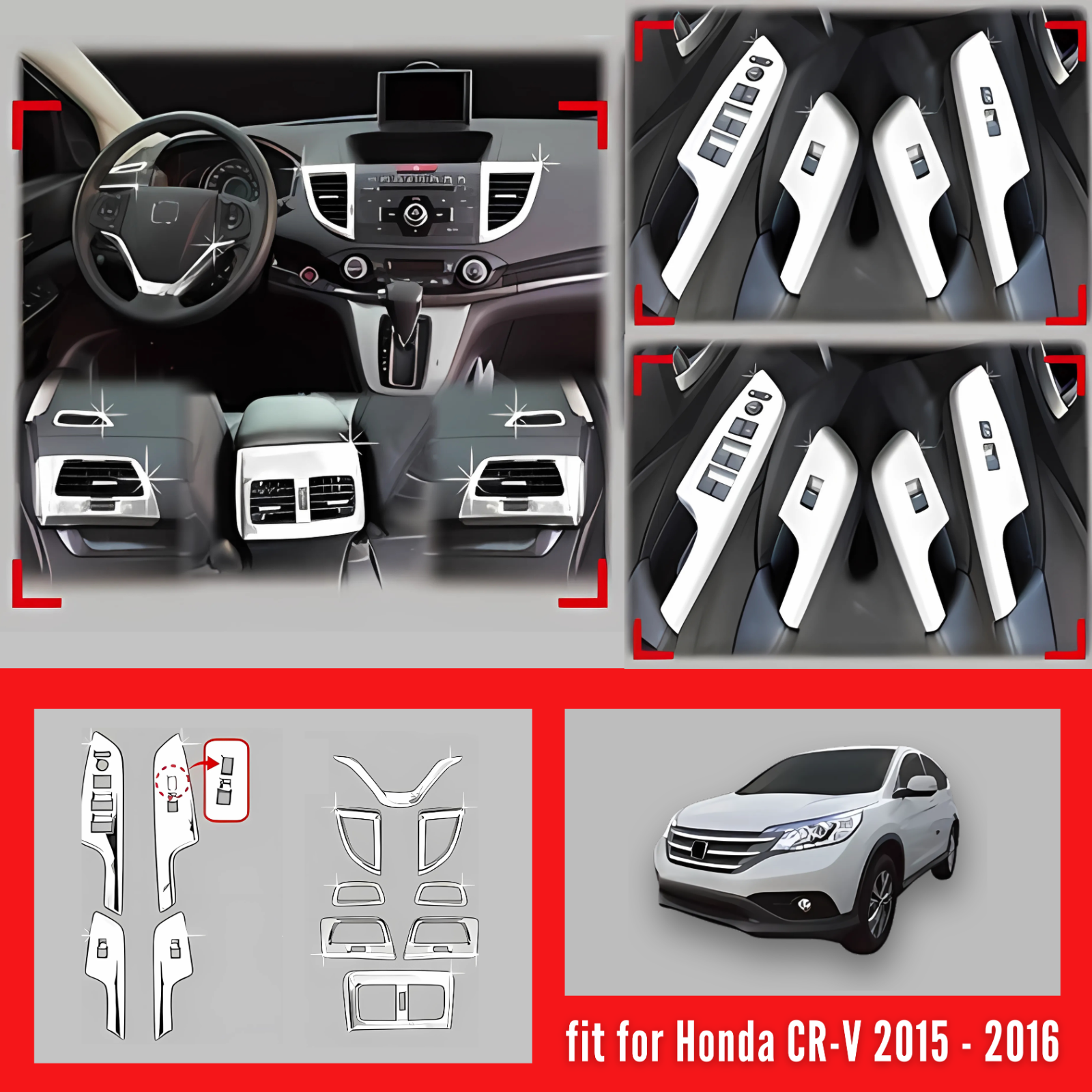 Passend für Honda CR-V 2015–2016 Interieur Blenden Set Chrom