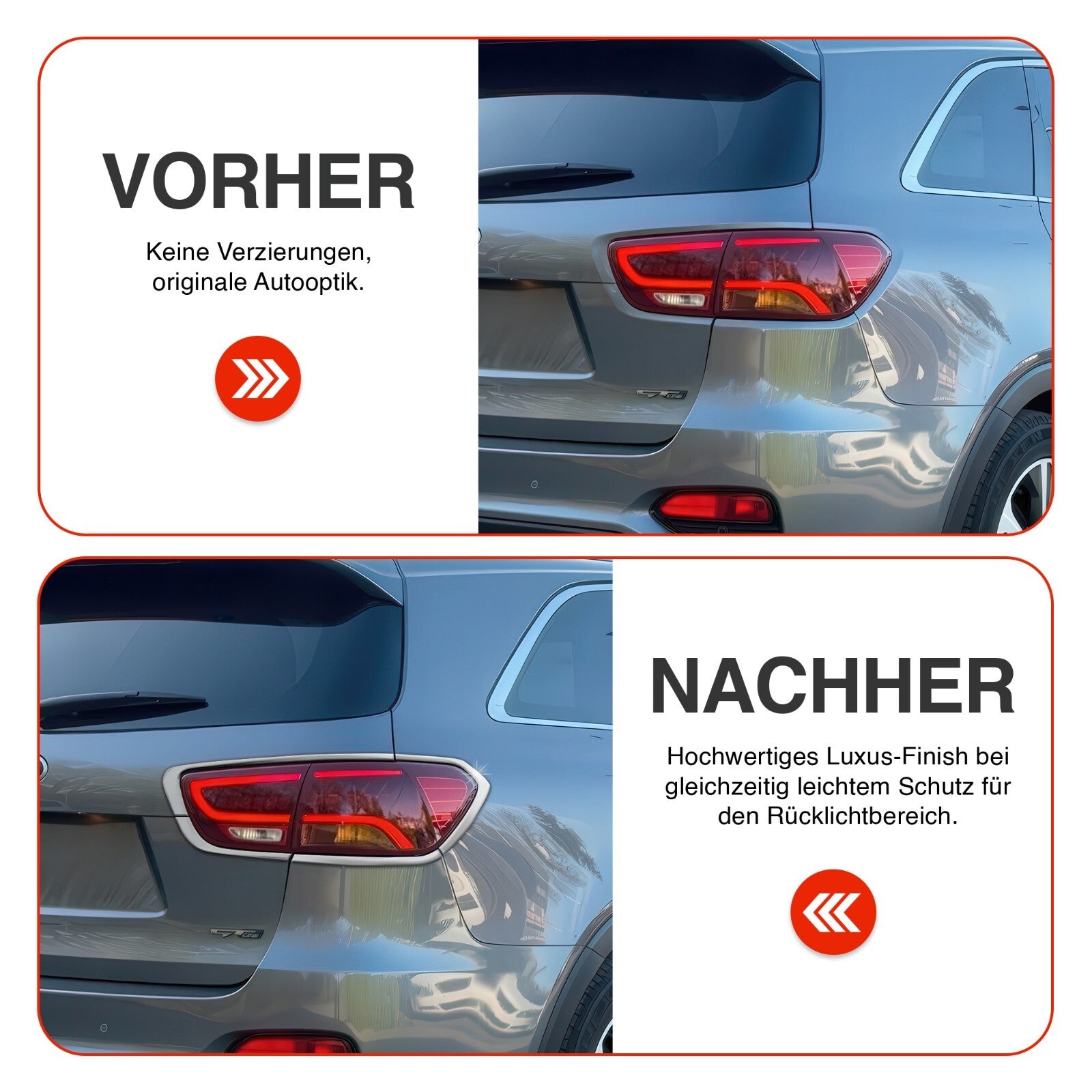 Passend für Kia Sorento 2014-2020 Rücklicht Rahmen Abdeckung Chrom 6-teilig, hochwertig und einfach zu montieren