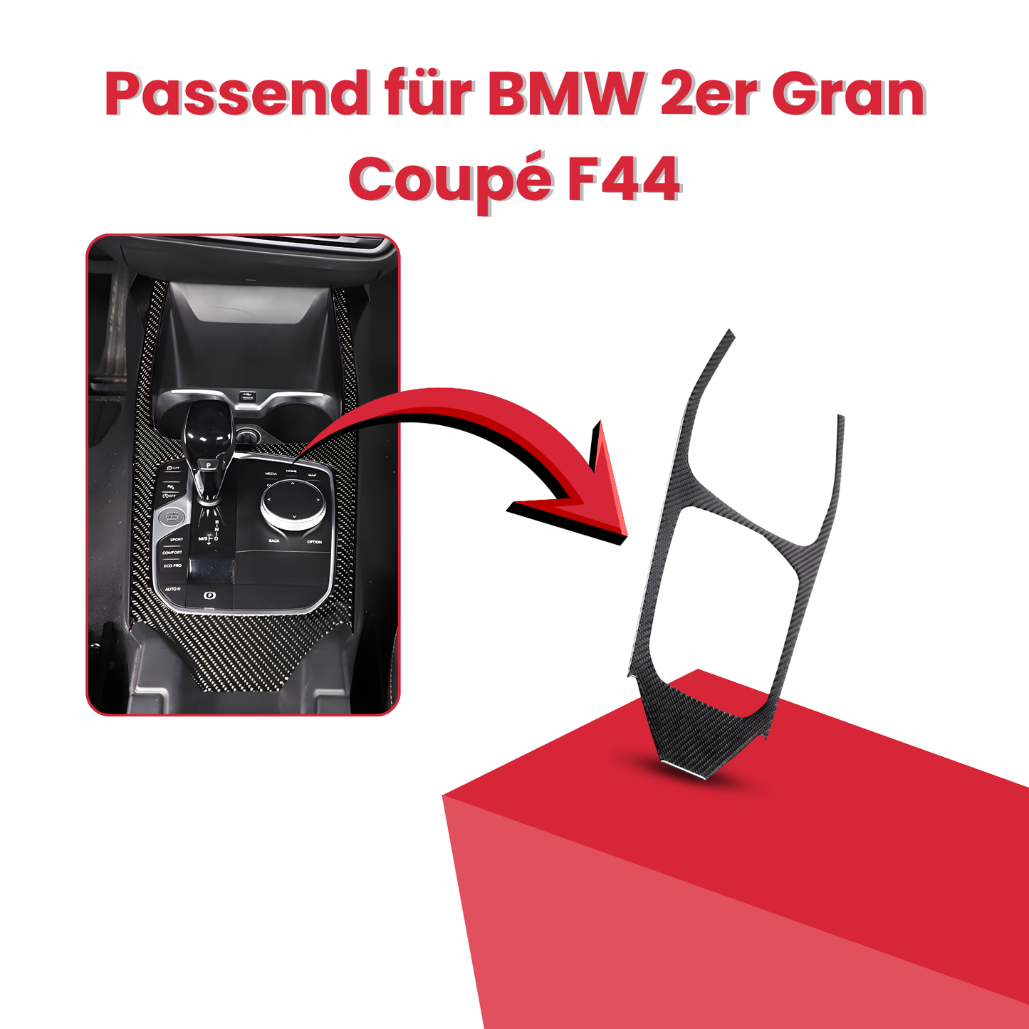 Carbon Look Mittelkonsole Abdeckung passend für BMW 2er Gran Coupé F44 2020-2024