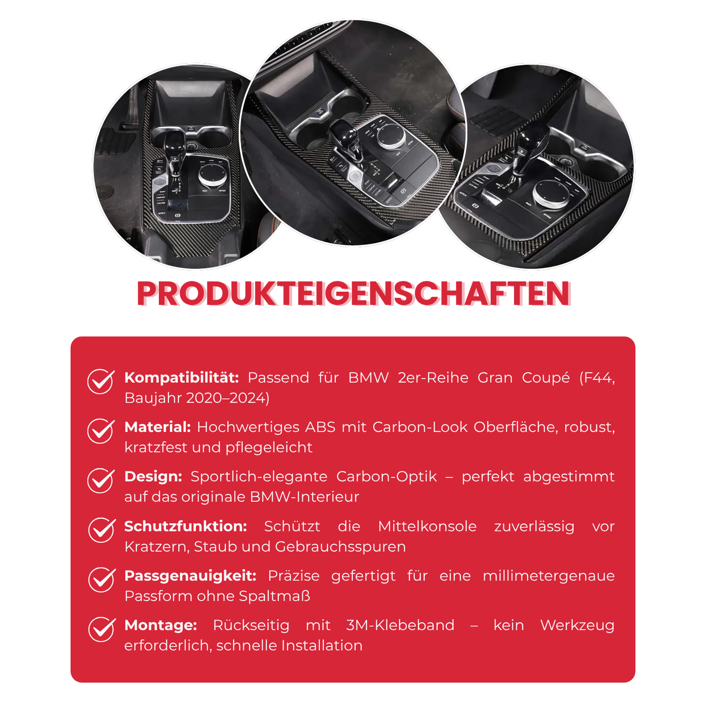 Carbon Look Mittelkonsole Abdeckung passend für BMW 2er Gran Coupé F44 2020-2024