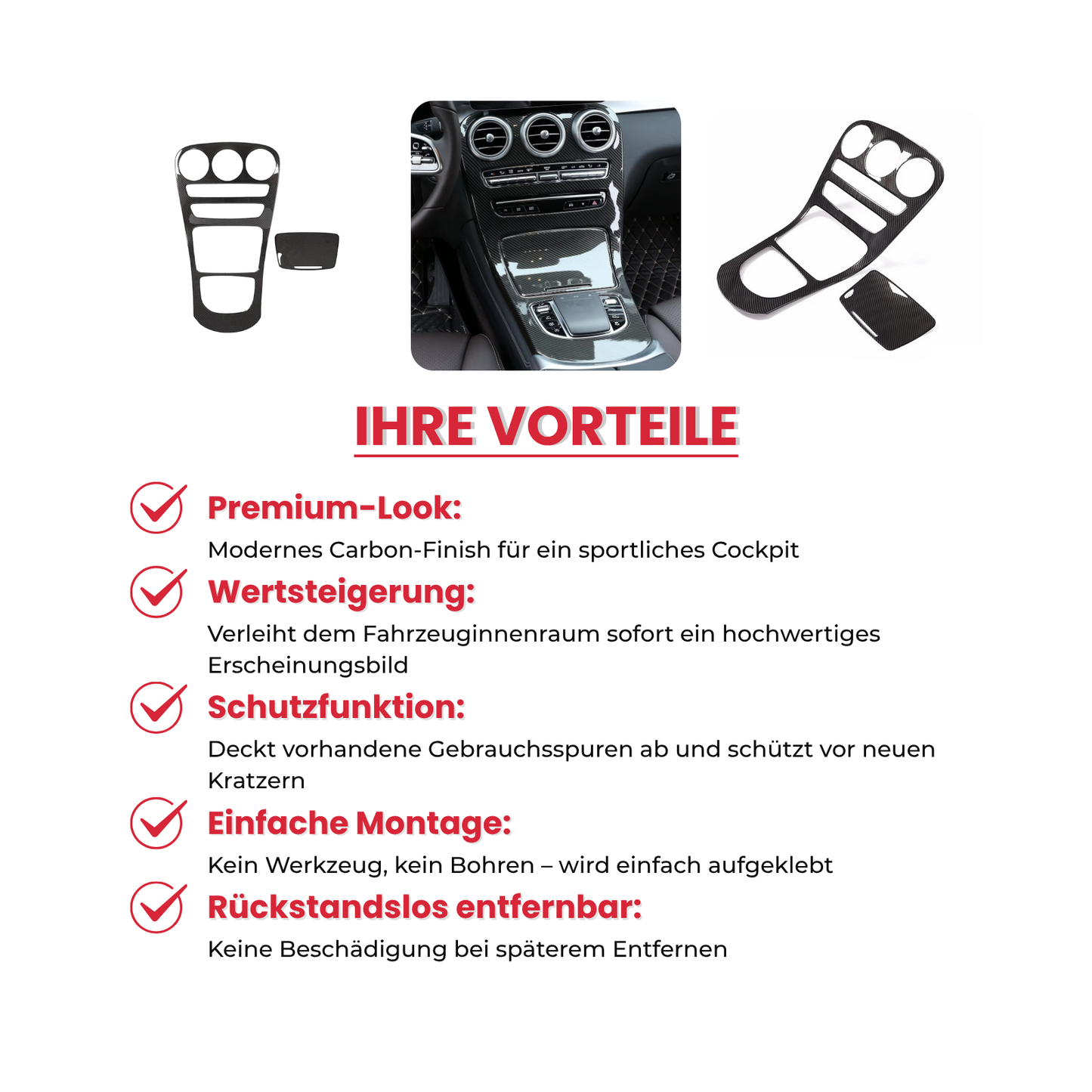 Carbon Look Mittelkonsole Abdeckung passend für Mercedes C W205 GLC X253 2019-20