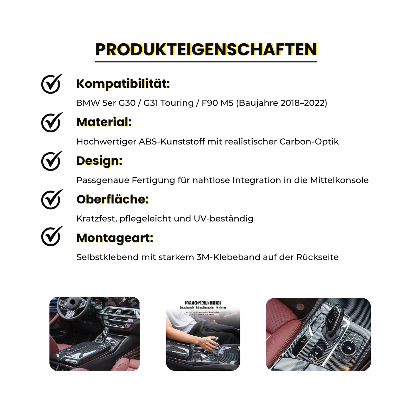 Carbon Mittelkonsole Blende Abdeckung passend für BMW 5er G30 G31 F90 2018–2022