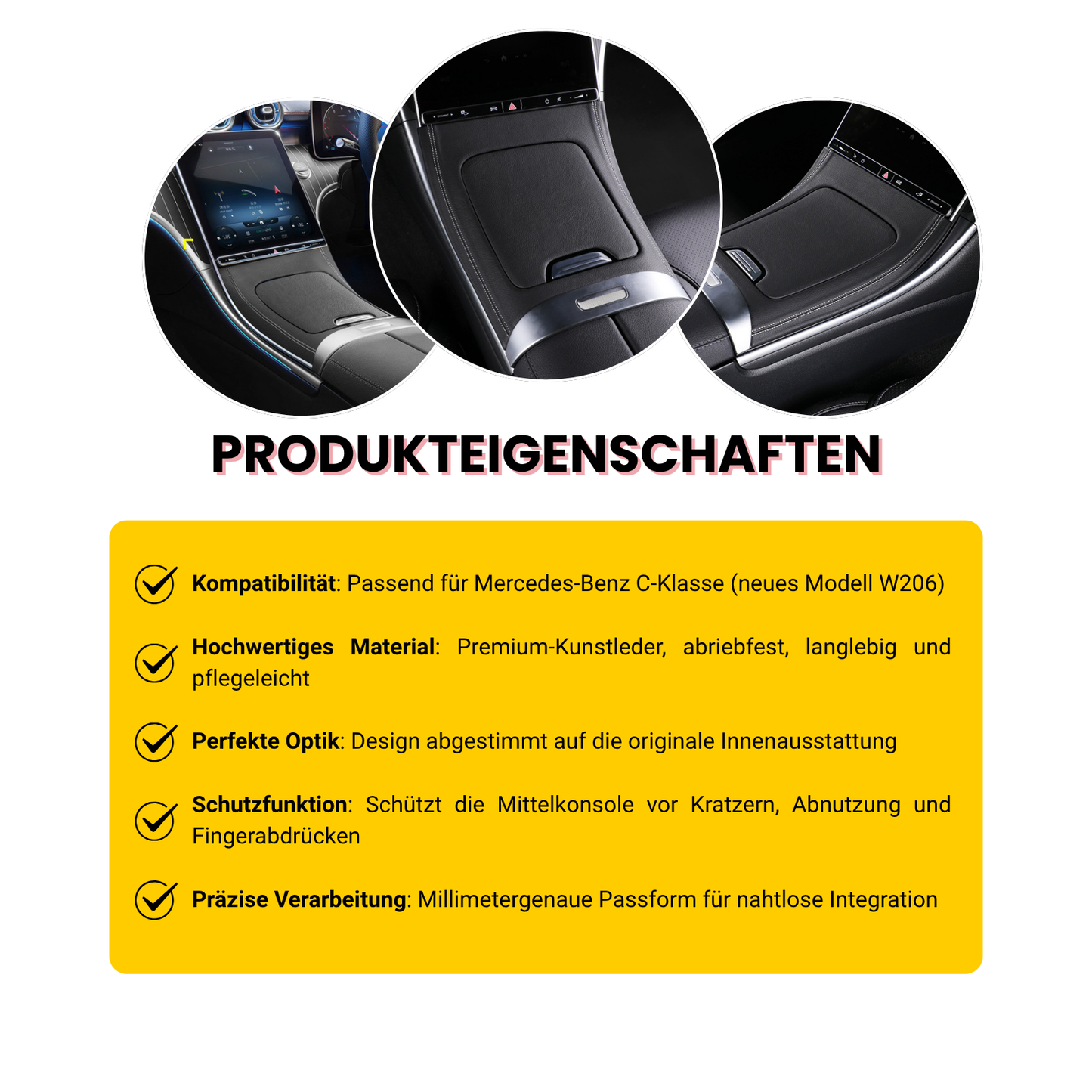 Mittelkonsole Abdeckung Kunstleder passend für Mercedes C-Klasse W206 2022-2025