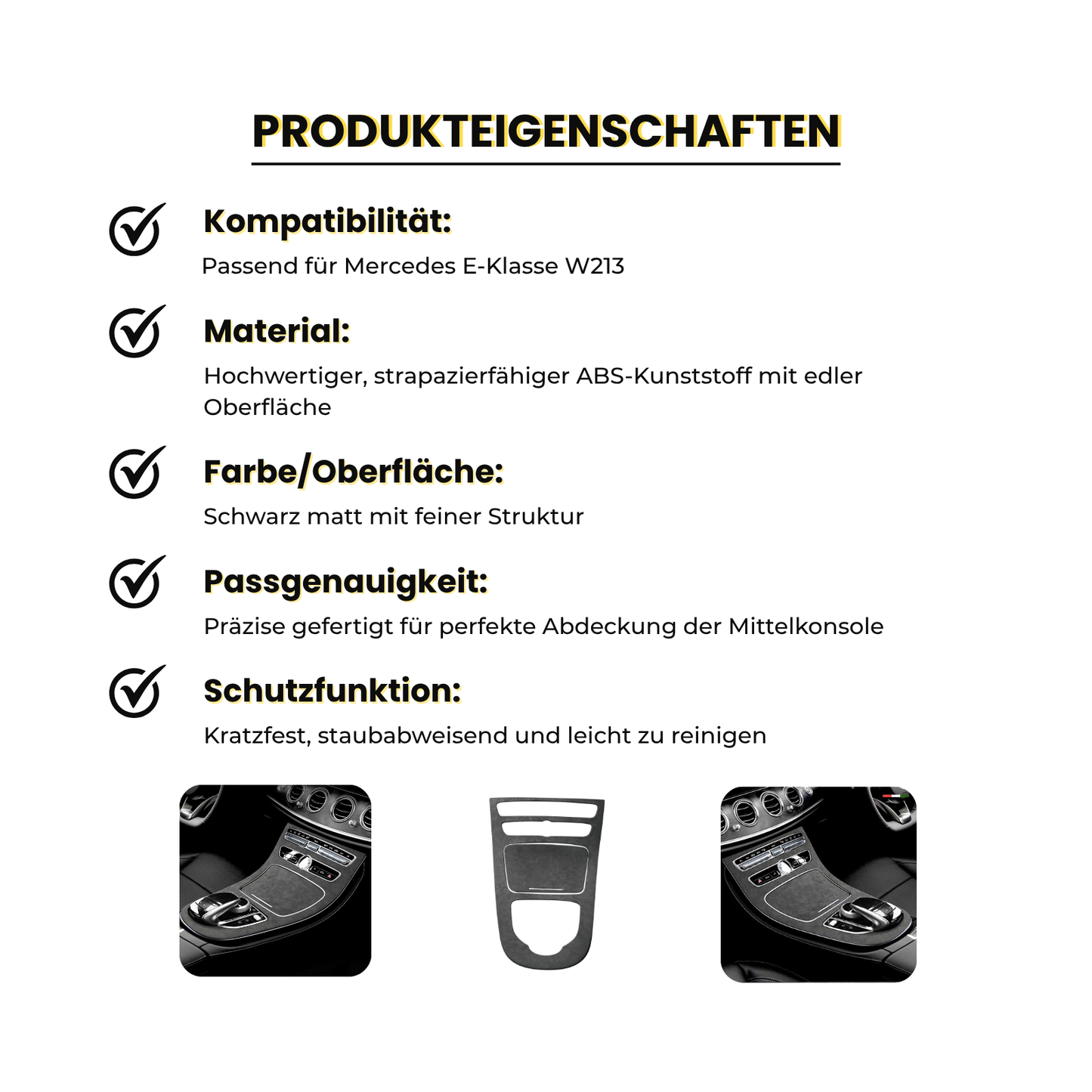 Mittelkonsole Abdeckung Luxus Wildleder passend für Mercedes E-Klasse W213 GLE