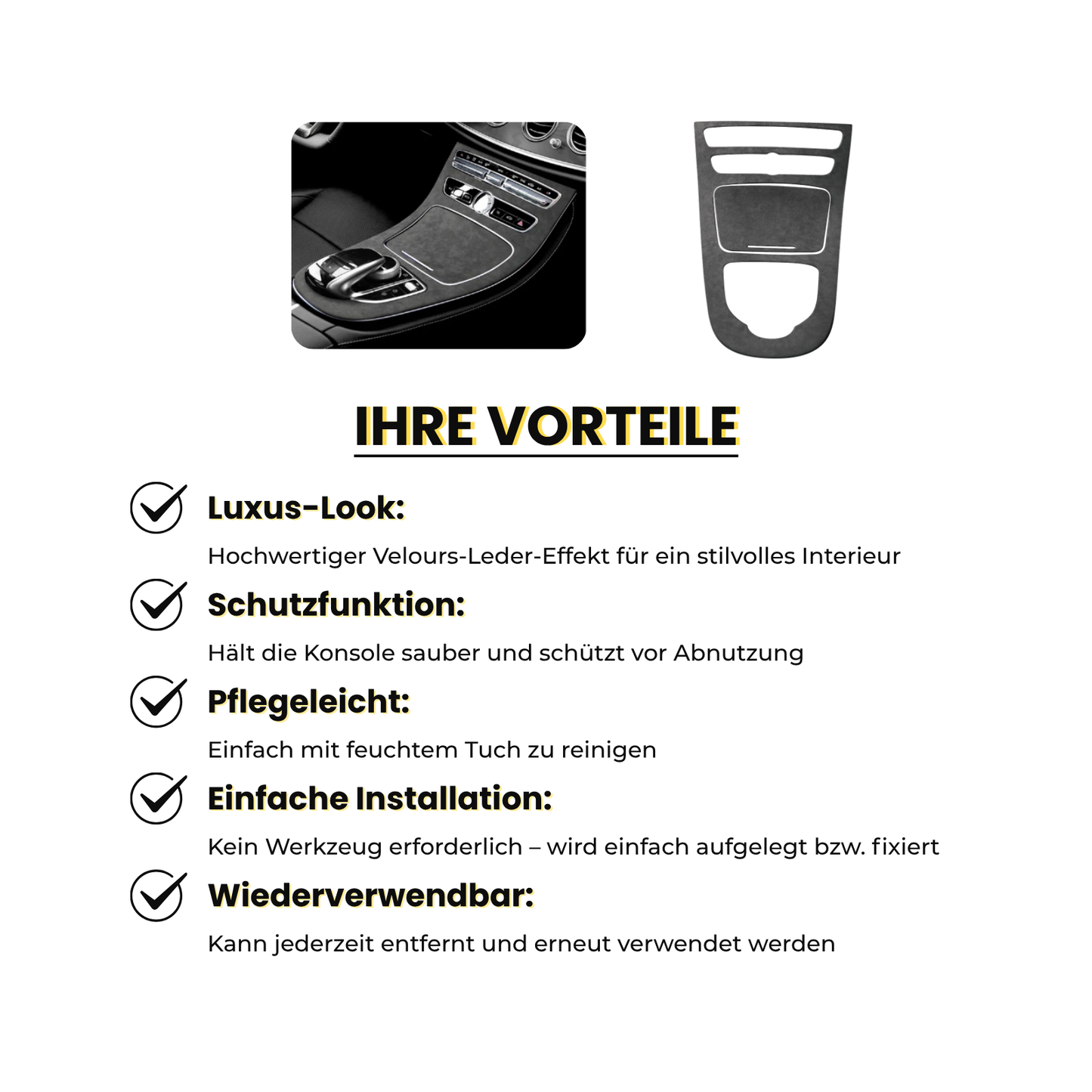 Mittelkonsole Abdeckung Luxus Wildleder passend für Mercedes E-Klasse W213 GLE