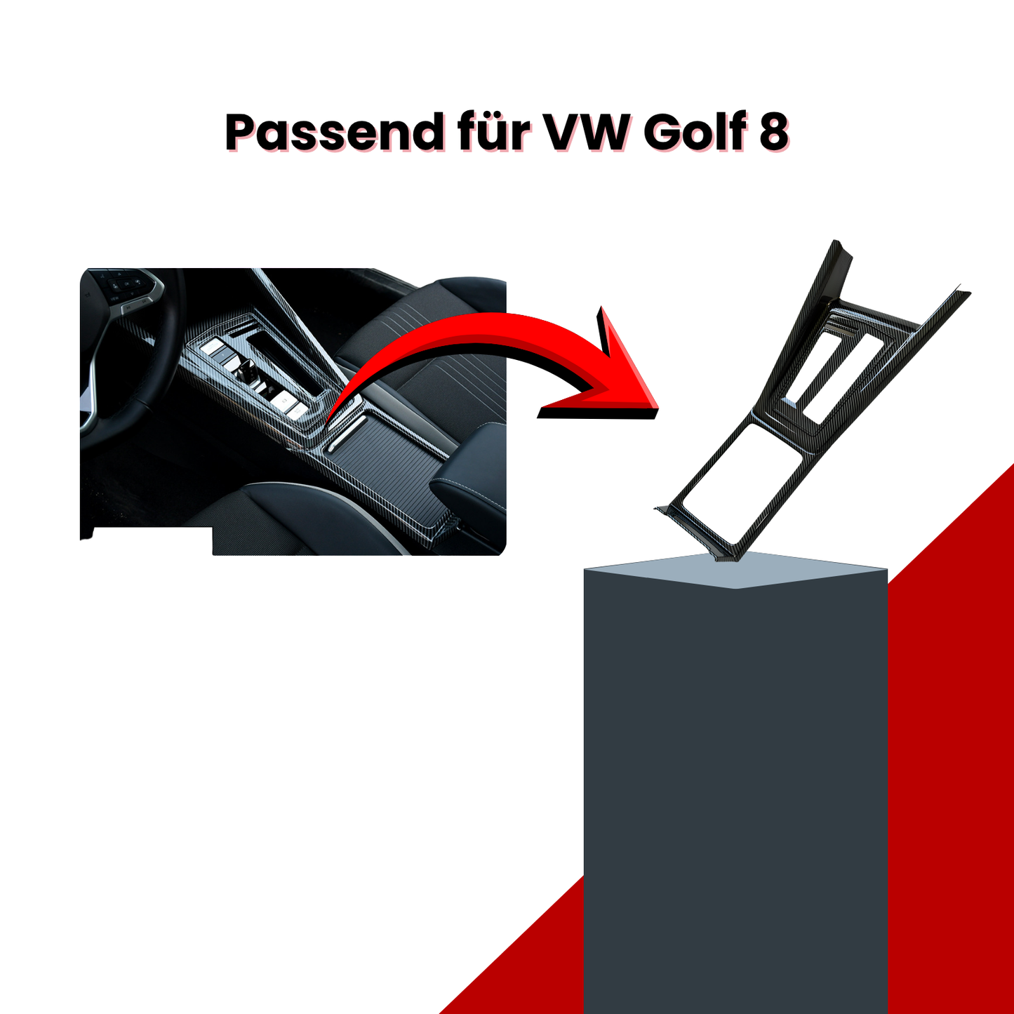 Mittelkonsole Blende Abdeckung Carbon Look – passend für VW Golf 8 (2021–2024)