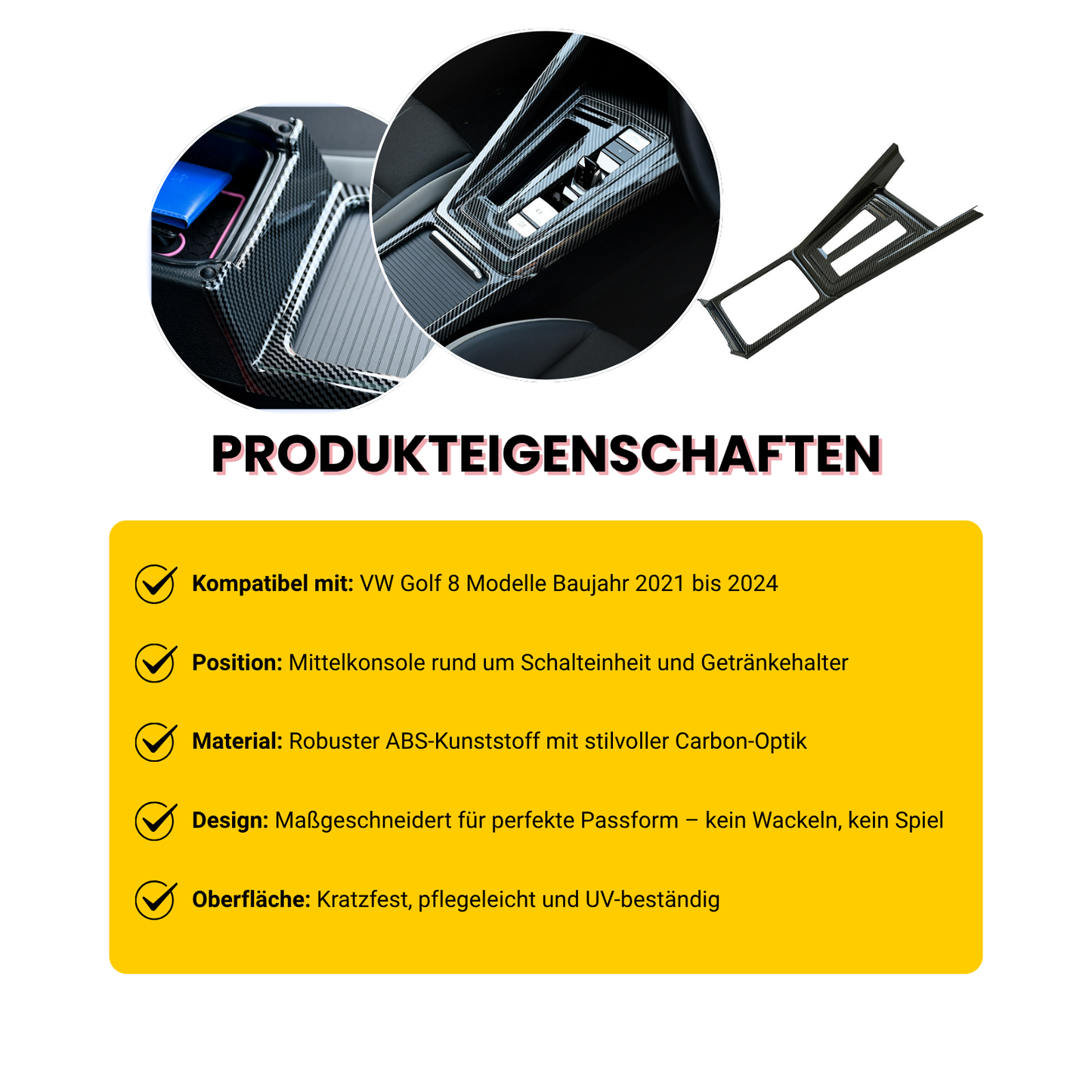 Mittelkonsole Blende Abdeckung Carbon Look – passend für VW Golf 8 (2021–2024)