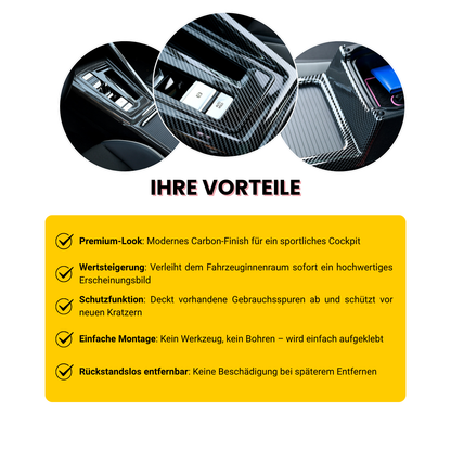 Mittelkonsole Blende Abdeckung Carbon Look – passend für VW Golf 8 (2021–2024)